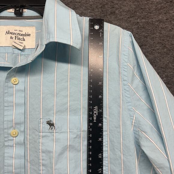 Abercrombie & Fitch Shirt Mens XL Light Blue Striped Button Up Muscle Adult Y2K - Picture 2 of 7